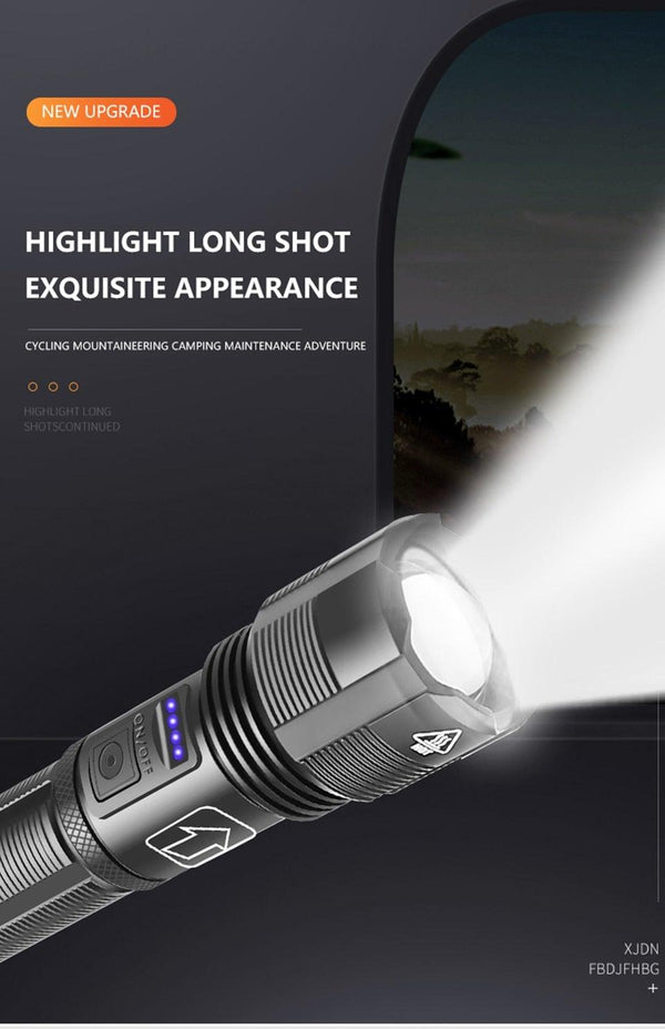 Rechargeable Tactical Flashlight USB LED High Quality Zoomable Torchlight High Lumen Super Bright Flashlight Waterproof Flashlight For Outdoor Best Camping Hiking Riding Flashlight