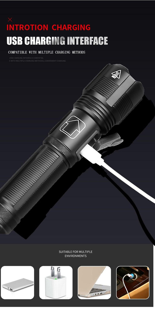 Rechargeable Tactical Flashlight USB LED High Quality Zoomable Torchlight High Lumen Super Bright Flashlight Waterproof Flashlight For Outdoor Best Camping Hiking Riding Flashlight