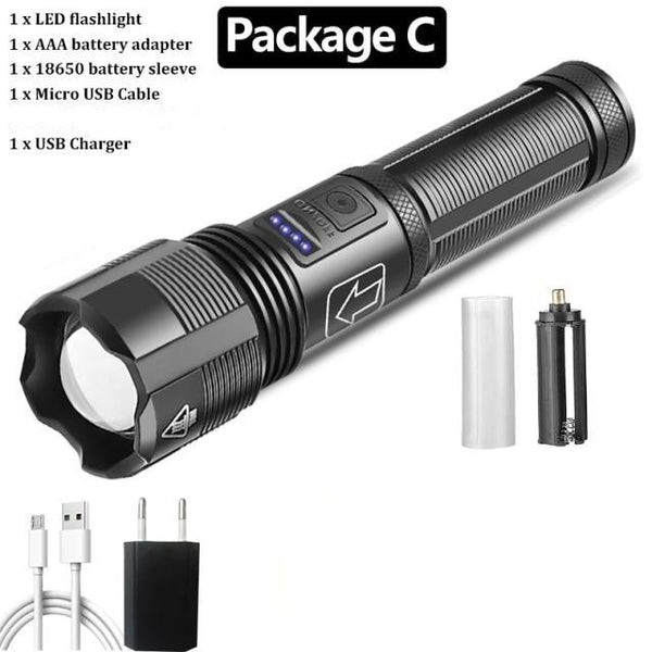 Rechargeable Tactical Flashlight USB LED High Quality Zoomable Torchlight High Lumen Super Bright Flashlight Waterproof Flashlight For Outdoor Best Camping Hiking Riding Flashlight