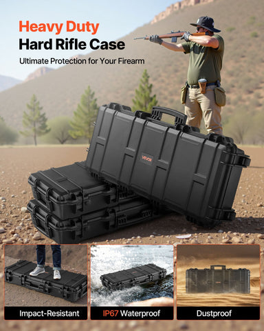 36" Hard Rifle Case, Lockable Rifle Case with 4 Layers Pre-cut Foams,Gun Storage with Wheels, IP67 Waterproof & Dustproof Pistol Storage Cases for Rifles, Shotguns, Airsoft Guns