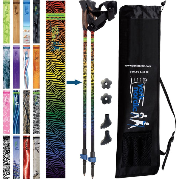 Official Nordic Walking Poles - True Nordic Glove Grip w-flip locks, detachable feet and travel bag - pair - For Heights up to 6’2”