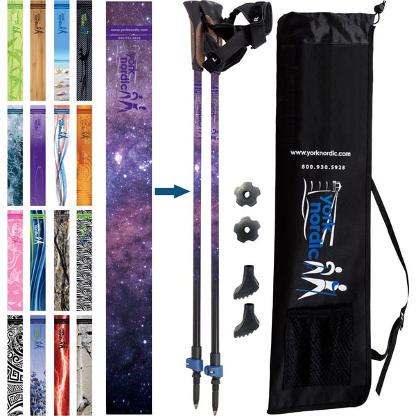 Official Nordic Walking Poles - True Nordic Glove Grip w-flip locks, detachable feet and travel bag - pair - For Heights up to 6’2”