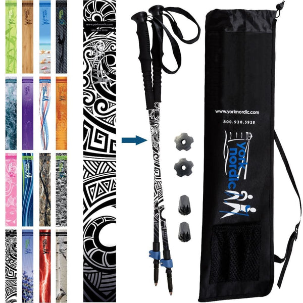 Official Casual Trek Hiking & Walking Poles - Hiking/Trekking Grip w-flip locks, detachable feet and travel bag - pair - For Heights up to 6’2”