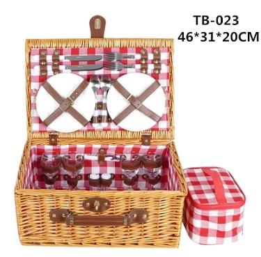Wicker Basket Wicker Camping Picnic Basket Outdoor Willow Picnic Baskets Handmade Picnic Basket Set for 4Persons Picnic Party - HuntPost Marketplace
