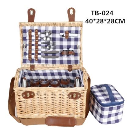 Wicker Basket Wicker Camping Picnic Basket Outdoor Willow Picnic Baskets Handmade Picnic Basket Set for 4Persons Picnic Party - HuntPost Marketplace