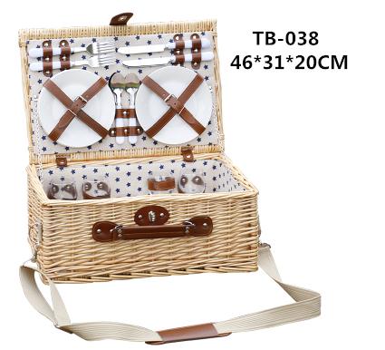 Wicker Basket Wicker Camping Picnic Basket Outdoor Willow Picnic Baskets Handmade Picnic Basket Set for 4Persons Picnic Party - HuntPost Marketplace