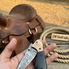 Duskhorn Damascus Folder 7.5" Handmade Micarta Handle Horn Bolster