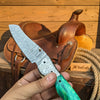 Jadeline Damascus Folder 7" Handmade Turquoise-Green Resin Handle