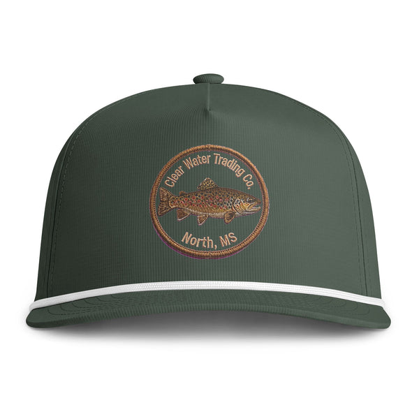Clear Water Trout Badge Rope Hat — Brown Trout Printed Fishing Cap