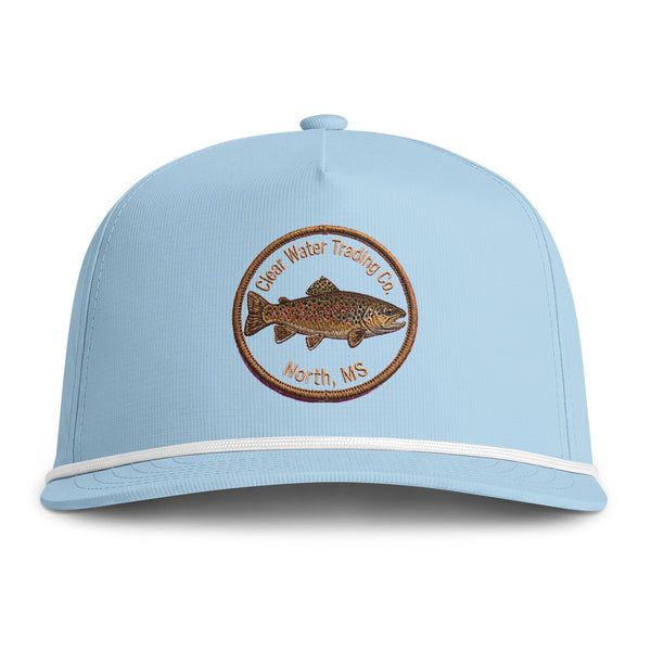 Clear Water Trout Badge Rope Hat — Brown Trout Printed Fishing Cap