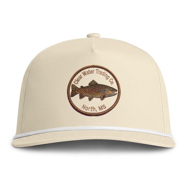 Clear Water Trout Badge Rope Hat — Brown Trout Printed Fishing Cap