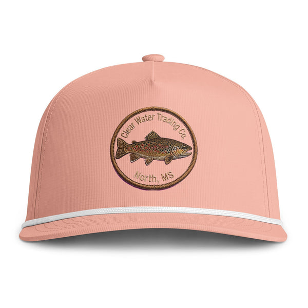 Clear Water Trout Badge Rope Hat — Brown Trout Printed Fishing Cap