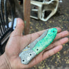 Jadeline Damascus Folder 7" Handmade Turquoise-Green Resin Handle