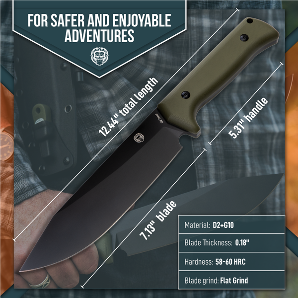 The Congo D2 Steel Bushcraft Survival Knife Gift Set (Black Blade + Green Handle)