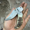 Pearlridge Damascus Folder 7" Handmade Mother of Pearl Lock Back