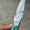 Jadeline Damascus Folder 7" Handmade Turquoise-Green Resin Handle