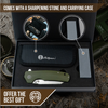 The Clip Point, Straight Back, Pioneer Folding Pocket Knife Giftset Combo (Silver and Green)