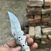 Pearlridge Damascus Folder 7" Handmade Mother of Pearl Lock Back