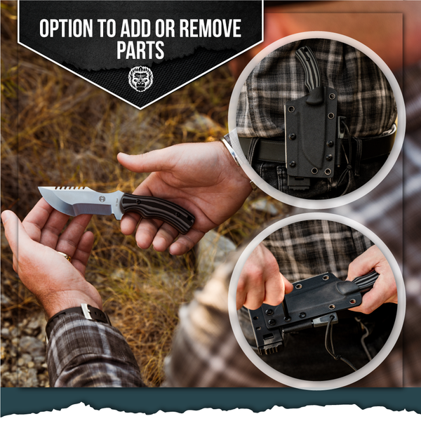 The Baby Tracker D2 Steel Bushcraft Survival Neck Knife Gift Set (Black and Gray)