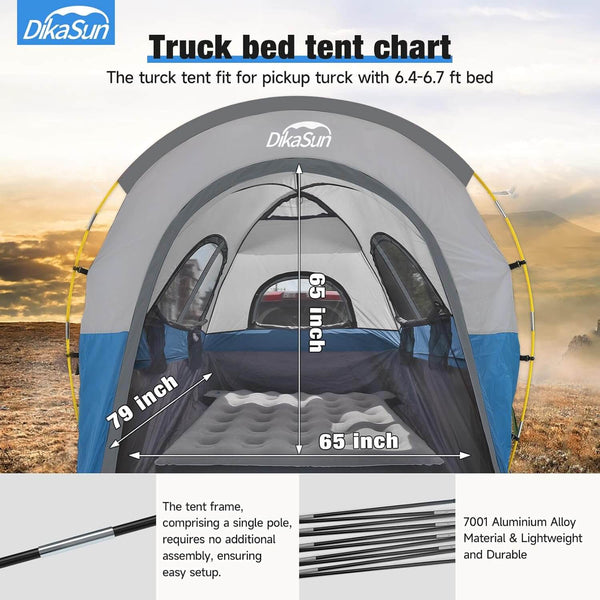 5.5-6.7ft Pickup Truck Bed Tent with Awining,Blue