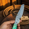 Jadeline Damascus Folder 7" Handmade Turquoise-Green Resin Handle