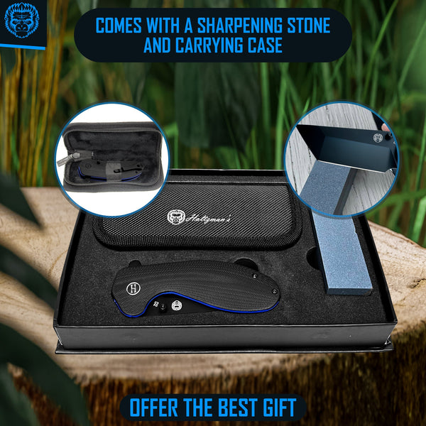 The Pioneer Folding Pocket Knife Giftset for Men and Women (Black and Blue)