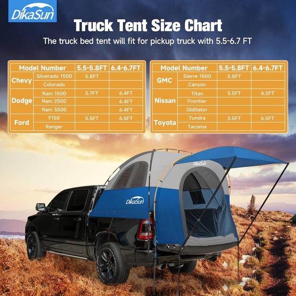 5.5-6.7ft Pickup Truck Bed Tent with Awining,Blue