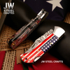 American Flag Damascus Folding Hunter with Ram Horn Handle