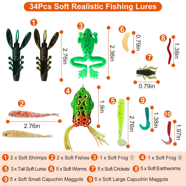 94-Piece: Fishing Lures Kit Soft Plastic Fishing Baits Set