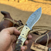 Stagline Damascus Folder 7" Handmade Horn Handle Damascus Bolster