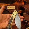 Stagline Damascus Folder 7" Handmade Horn Handle Damascus Bolster