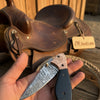 Duskhorn Damascus Folder 7.5" Handmade Micarta Handle Horn Bolster
