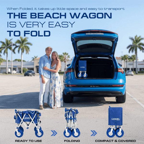 Beach Wagon Cart with Big Wheels – Foldable Utility Wagon Blue