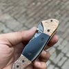 Duskhorn Damascus Folder 7.5" Handmade Micarta Handle Horn Bolster