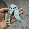 Pearlridge Damascus Folder 7" Handmade Mother of Pearl Lock Back
