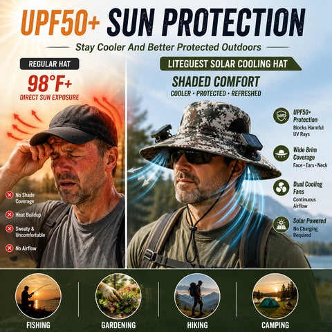 LITEGUEST Solar Fan Cooling Hat | Solar Powered UPF50+ Outdoor Cooling