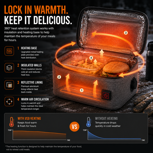 LITEGUEST USB Heated Insulated Lunch Bag | Keeps Meals Warm