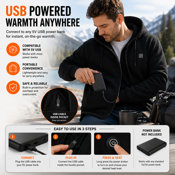 LITEGUEST 5-Zone Heated Zip-Up Hoodie | USB Heated Hoodie