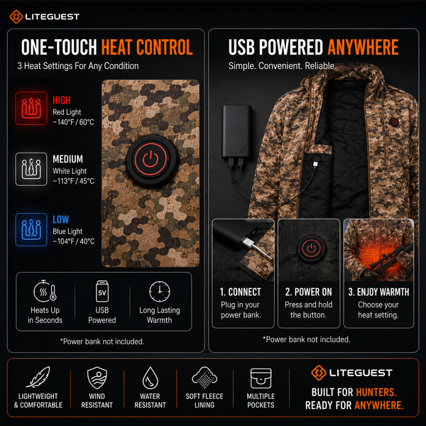 LITEGUEST 7-Zone Heated Jacket | Camo Outdoor Jacket with USB Power