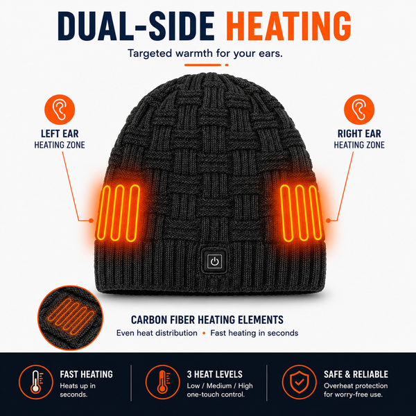 LITEGUEST USB Heated Beanie | Heated Winter Hat for Ear Warmth