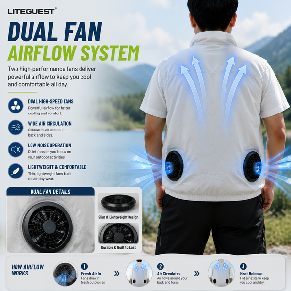 LITEGUEST UPF50+ Cooling Fan Vest | Outdoor Sun Protection Gear