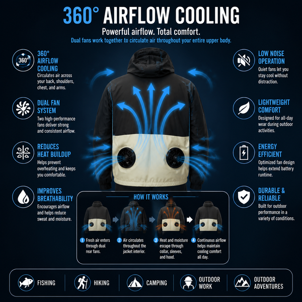LITEGUEST UPF50+ Cooling Fan Jacket | Fishing, Hiking, Outdoor Cooling
