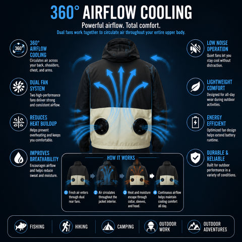 LITEGUEST UPF50+ Cooling Fan Jacket | Fishing, Hiking, Outdoor Cooling