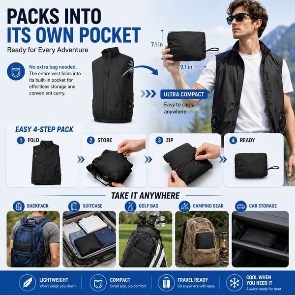 LITEGUEST Packable Side Fan Cooling Vest | Lightweight Travel Cooling