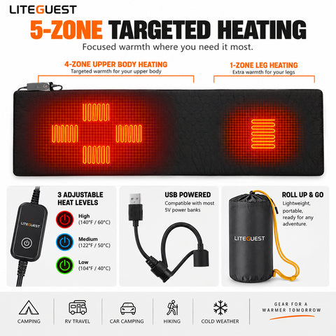 LITEGUEST 5-Zone USB Heated Sleeping Mat | Camping Sleeping Pad