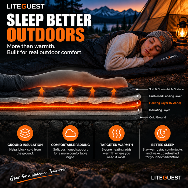 LITEGUEST 5-Zone USB Heated Sleeping Mat | Camping Sleeping Pad