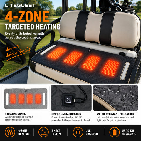 LITEGUEST Heated Golf Cart Seat Cushion | USB Heated Golf Seat Pad