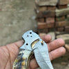 Pearlridge Damascus Folder 7" Handmade Mother of Pearl Lock Back