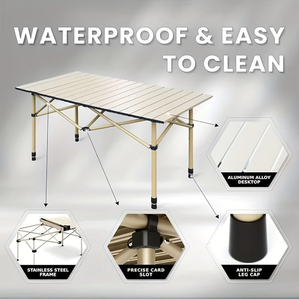 Portable Folding Camping Table for 4-6 People Adjustable Height Picnic BBQ Table