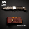 American Flag Damascus Folding Hunter with Ram Horn Handle